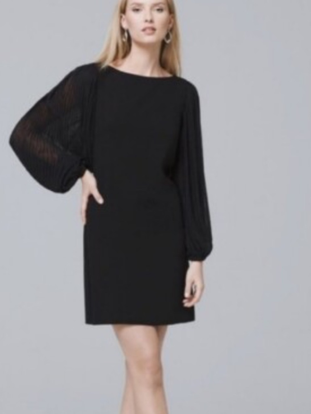 White House black market pleated chiffon sleeve crepe dress new nwt 0p